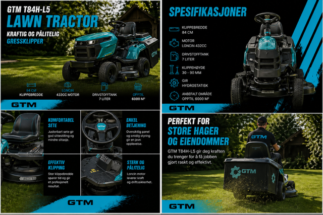 GTM T84H-L5 gressklipper  – 84 cm oppsamler